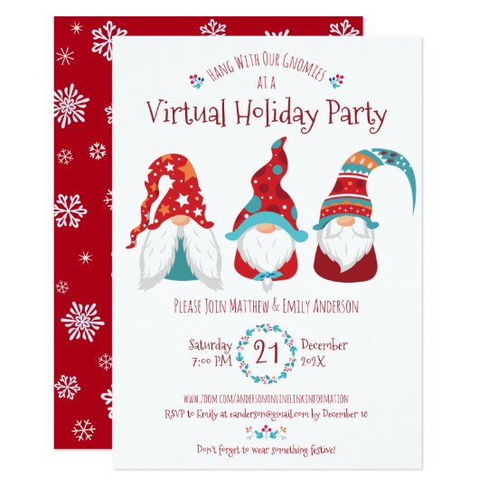 Virtual Cute Fun Gnomes Christmas Holiday Party Invitation