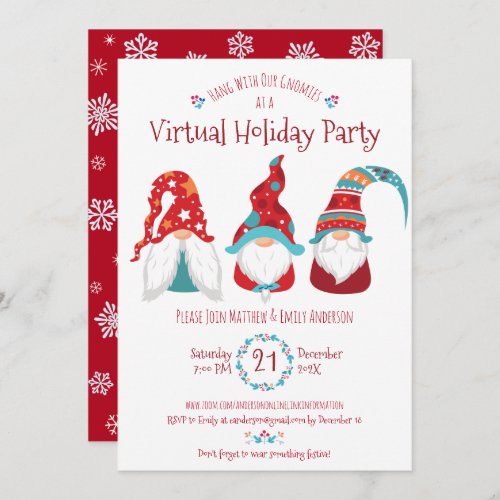 Virtual Cute Fun Gnomes Christmas Holiday Party Invitation