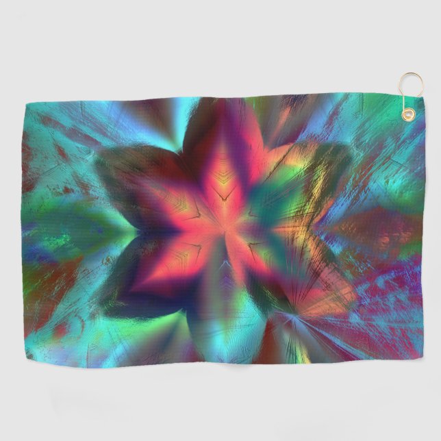 Virtual dirt over flower kaleidoscope fire orange  golf towel (Horizontal)