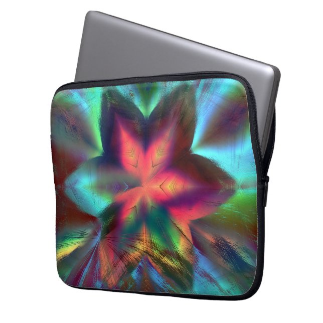 Virtual dirt over flower kaleidoscope fire orange  laptop sleeve (Front Left)