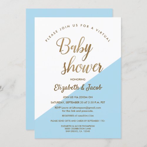 Virtual Dusty Blue Modern Baby Shower Invitation