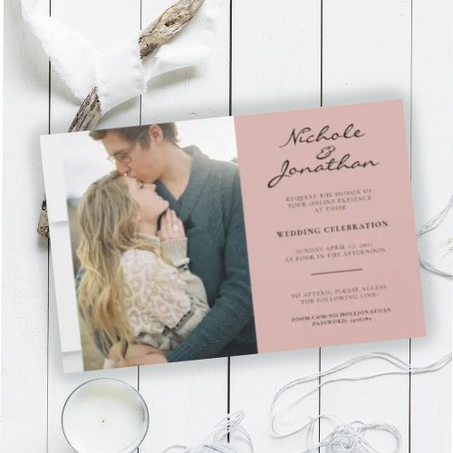 Virtual Dusty Pink Online Photo Wedding  Invitation