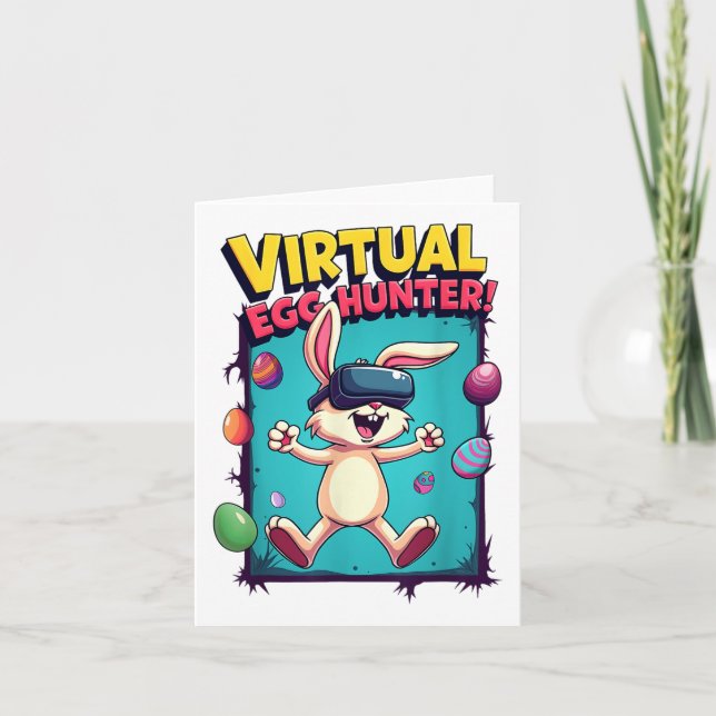 Virtual Egg Hunter - Funny Gamer Bunny Vr _ Easter Card (Front)