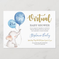 Virtual elephant Baby Shower boy Invitation