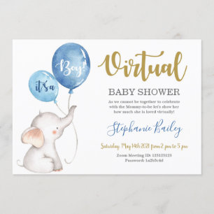 Virtual elephant Baby Shower boy Invitation