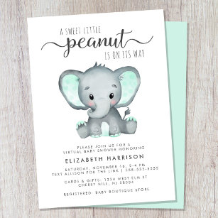 Virtual Elephant Mint Green Baby Shower Invitation