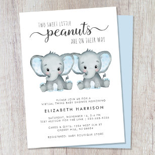 Virtual Elephant Twin Boys Baby Shower Invitation