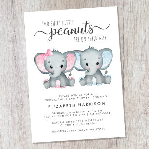 Virtual Elephant Twin Girl Boy Baby Shower Invitation