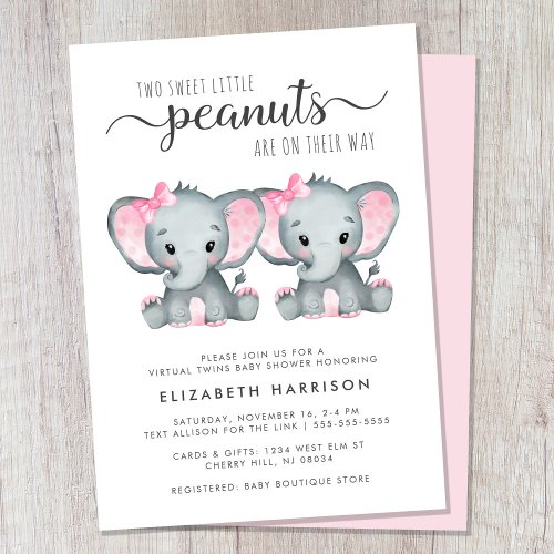 Virtual Elephant Twin Girls Baby Shower Invitation