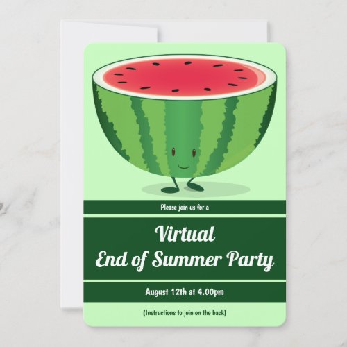 Virtual End of Summer Party Green White Watermelon Invitation