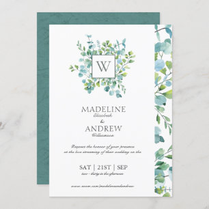 Virtual Eucalyptus Monogram Wedding Invitation