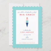 Virtual First Birthday Ice Cream Zoom Party Aqua Invitation (Front)
