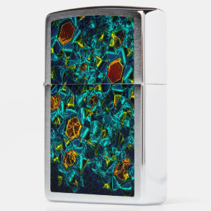 Virtual flower in blue gradient, shattered zippo lighter