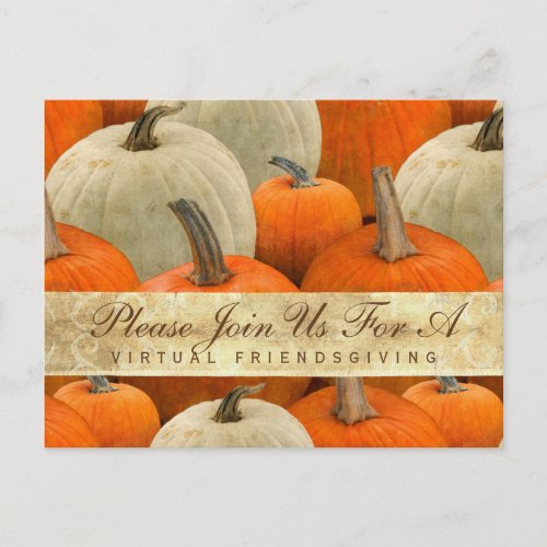 Virtual Friendsgiving Dinner Pumpkin Harvest Invitation Postcard