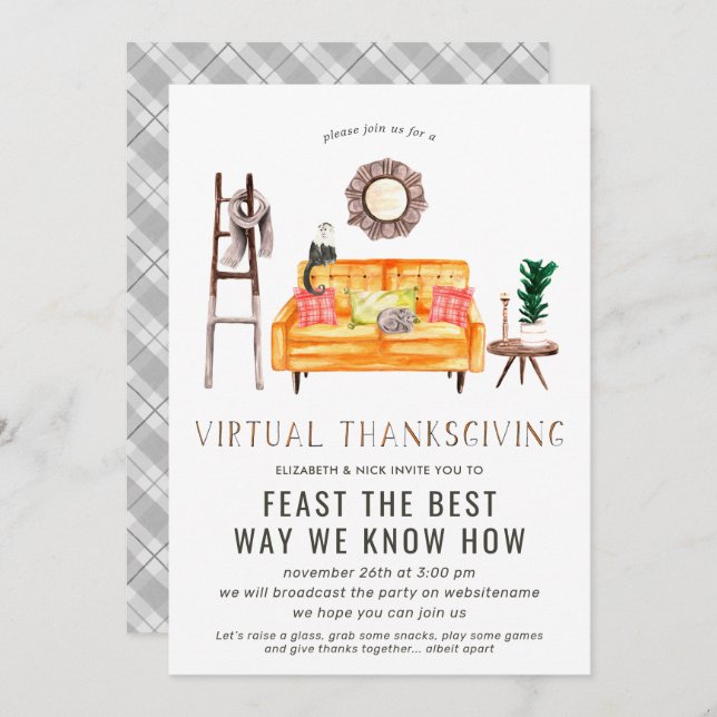 Virtual Friendsgiving Thanksgiving Dinner Party Invitation (Front/Back)