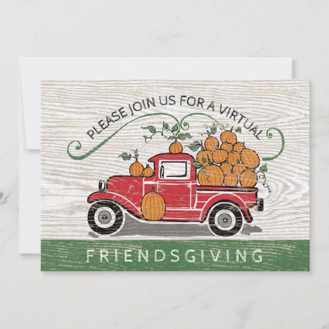 Virtual Friendsgiving Vintage Red Truck Pumpkins Invitation (Front)