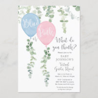 Virtual gender reveal Blue pink balloons greenery Invitation