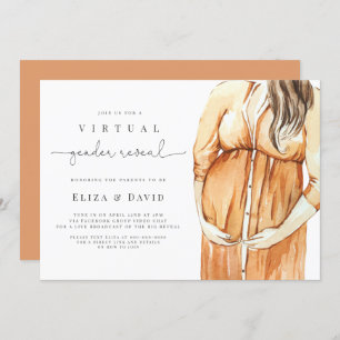 Virtual Gender Reveal He or She Boho Burnt Orange Invitation