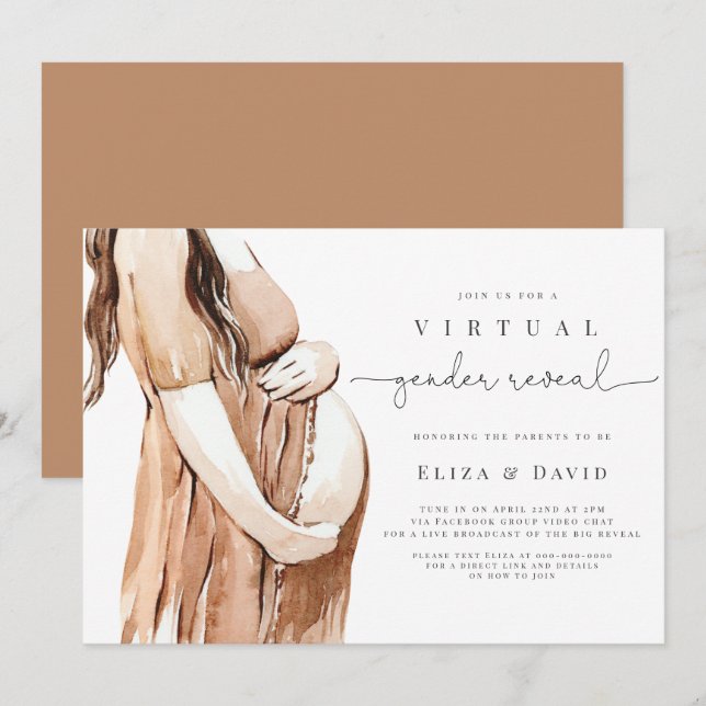  Virtual Gender Reveal He or She Boho Zoom Party Invitation (Front/Back)
