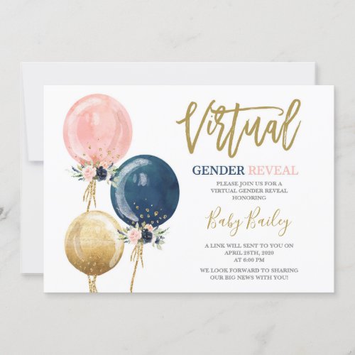Virtual Gender reveal party Invitation