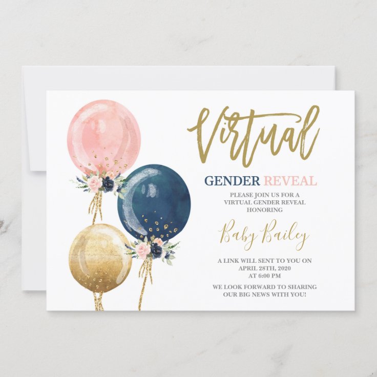 Virtual Gender reveal party Invitation Zazzle