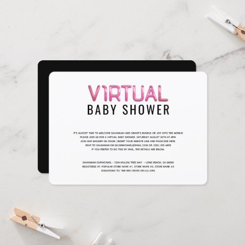 Virtual Girl Baby Shower Pink White Invitation
