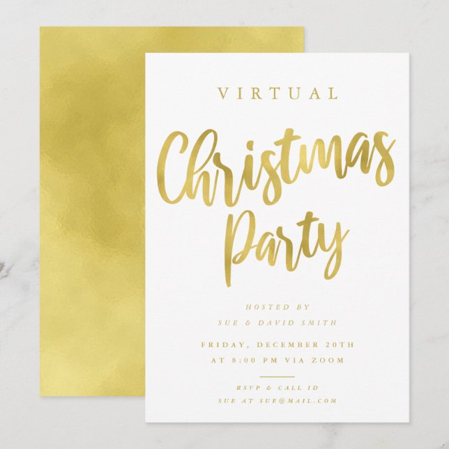 VIRTUAL Gold Minimal Christmas Holiday Party Invitation (Front/Back)