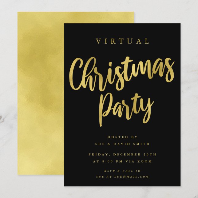 VIRTUAL Gold Minimal Christmas Holiday Party Invitation (Front/Back)