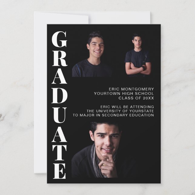 Virtual Graduation Party 3 Photo Black Invitation (Front)