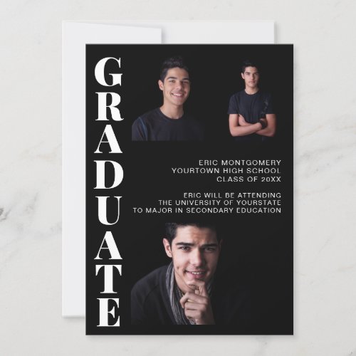 Virtual Graduation Party 3 Photo Black Invitation