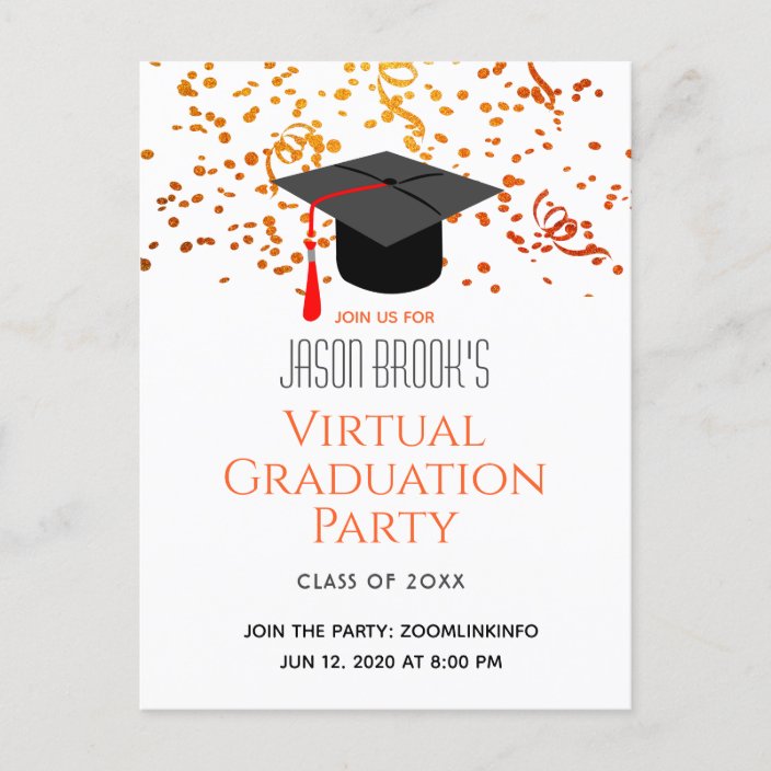 Virtual Graduation Party Confetti Graduation Cap Invitation Postcard
