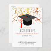 Virtual Graduation Party | Confetti Graduation Cap Invitation Postcard (Front/Back)