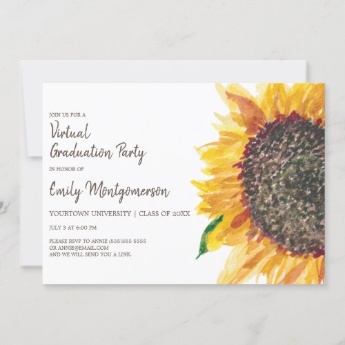 Virtual Graduation Party Yellow Brown Sunflower Invitation