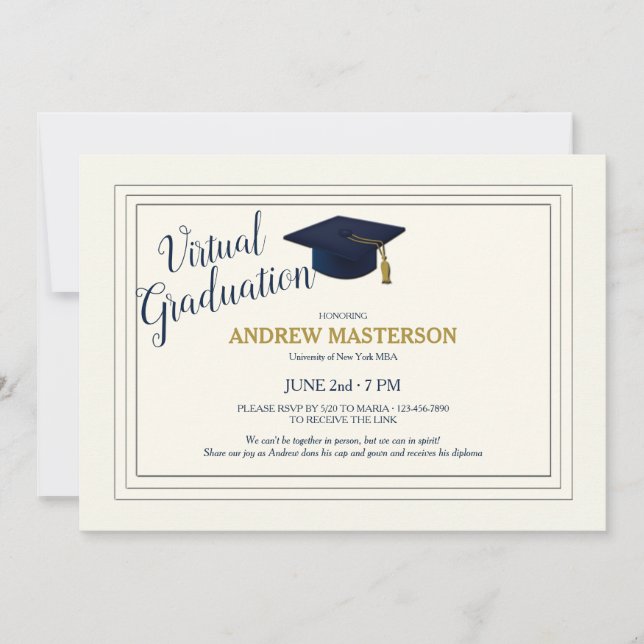 Virtual Graduation Sophisticated Graduate Invite (Front)