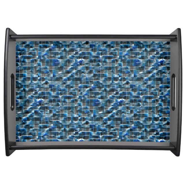 Virtual gray blue rustic ceramic tile with flaws  serving tray (Front)