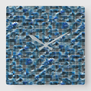 Virtual grey blue rustic ceramic tile with flaws square wall clock