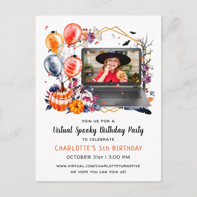 Virtual Halloween Birthday Party Invitation Postcard (Front)