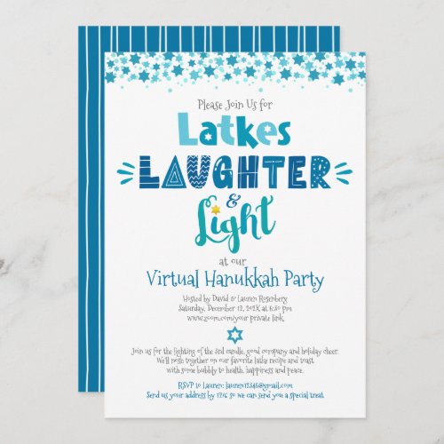 Virtual Hanukkah Party Fun Latkes Laughter Light Invitation