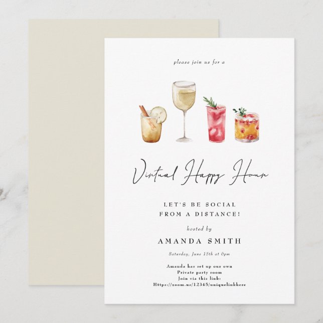 Virtual Happy Hour Cocktail Party Social Distance  Invitation (Front/Back)
