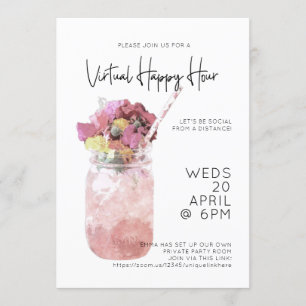 Virtual Happy Hour Party Bright Pink Invitation