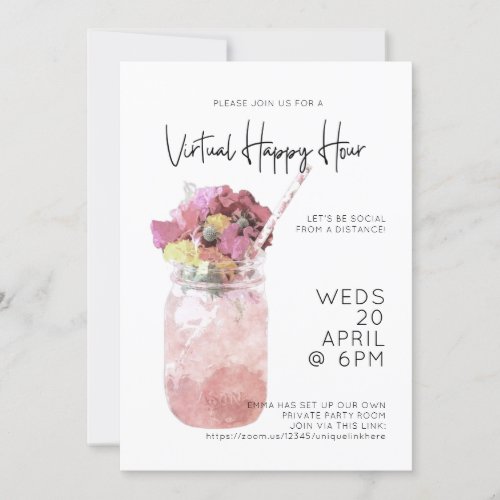 Virtual Happy Hour Party Bright Pink Invitation