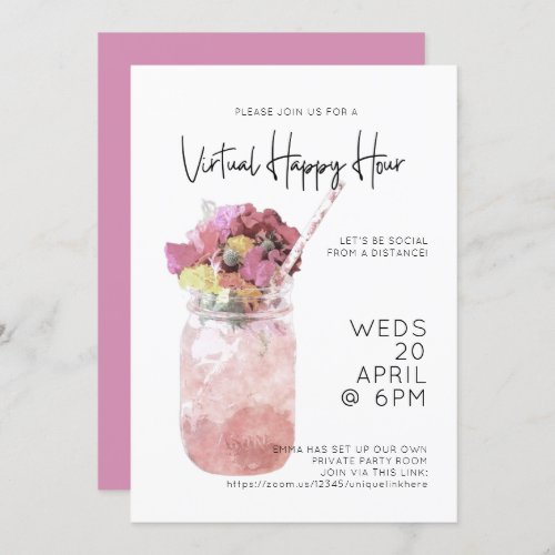 Virtual Happy Hour Party Bright Pink Invitation