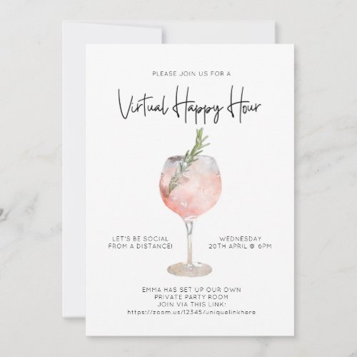 Virtual Happy Hour Social Distance Cocktail Party Invitation