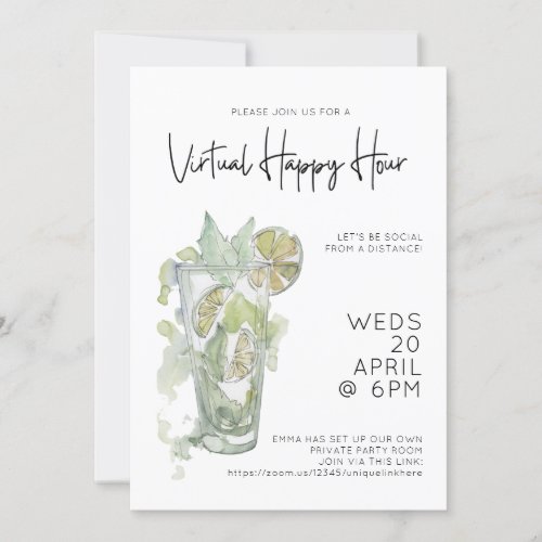 Virtual Happy Hour Social Distance Cocktail Party Invitation