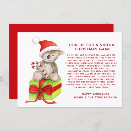 Virtual hashtag Christmas I spy game bear on box Invitation