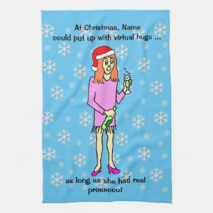 Virtual Hugs Prosecco Christmas Kitchen Towel