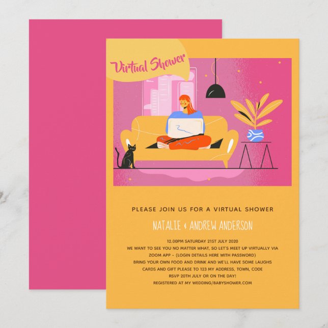 Virtual Invitation Baby or Bridal Shower, Birthday (Front/Back)