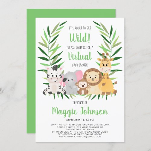 Virtual Its About to Get Wild Safari Baby Shower Invitation
