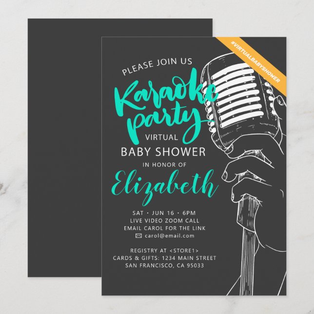 Virtual Karaoke Party Baby Shower Video Invitation (Front/Back)