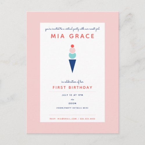 Virtual Kids Birthday Ice Cream Modern Party Postcard